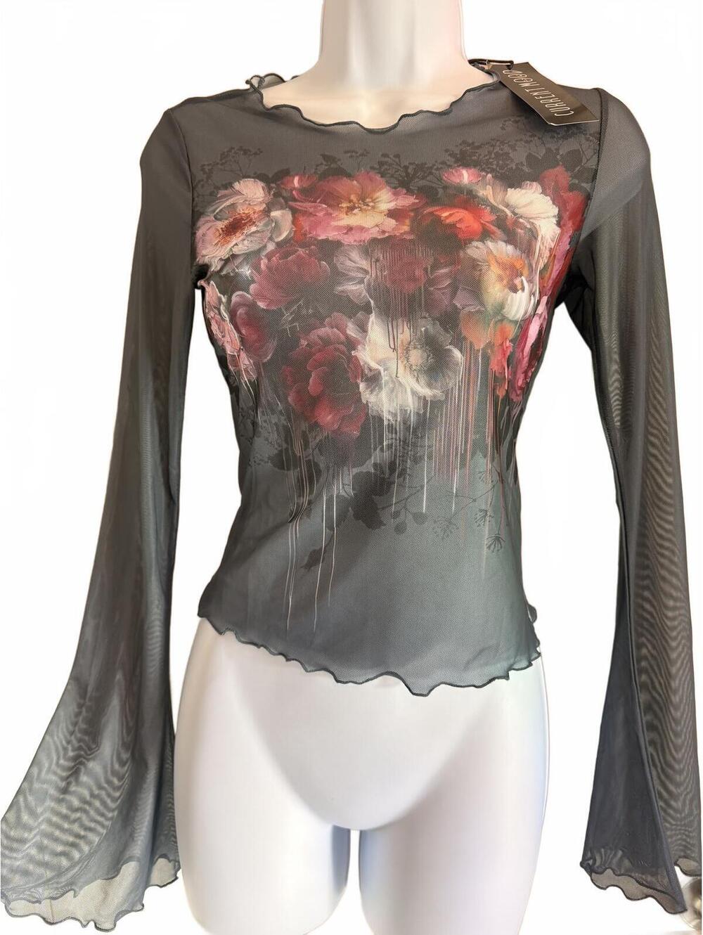 Dolls Kill Current Mood Sheer Floral Mesh Long Sleeve Top